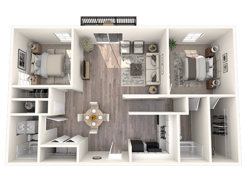 Floor plan for 2 beds, 2 baths, 1100 sqft